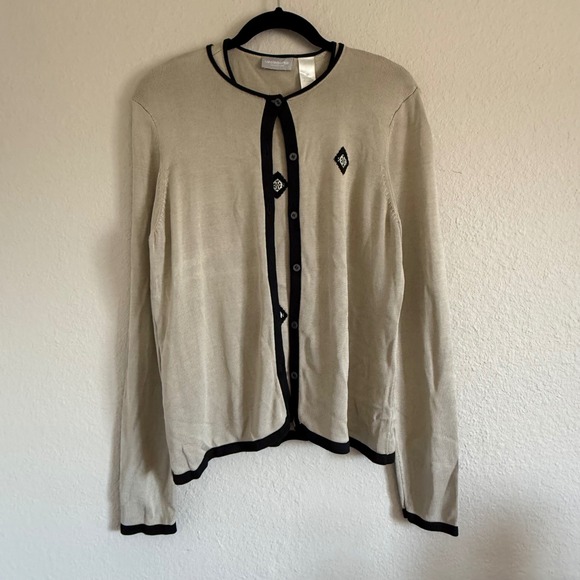 Liz Claiborne Medium Silk Coord Tank Set Cardigan Prep‎ Old Money Academic - Picture 1 of 15